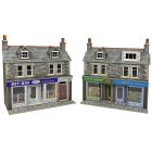 Terraced Shop Fronts in Stone Brick, Low Relief