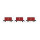 DRS PFA Four Wheel Flat Wagon DRSL 92715, DRSL 92730 & DRSL 92777, DRS Black Livery Triple Pack with Three 20' Containers, Includes Wagon Load