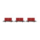 DRS PFA Four Wheel Flat Wagon DRSL 92724, DRSL 92761 & DRSL 92801, DRS Black Livery Triple Pack with Three 20' Containers, Includes Wagon Load