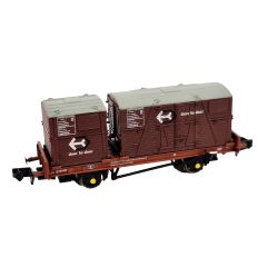 Rapido Trains UK N Scale, 921014 BR Conflat P Wagon B933697, BR Bauxite Livery with one Type BD & one Type A Bauxite Container, Includes Wagon Load small image