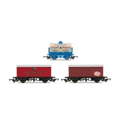 Hornby OO Scale, R6991 Private Owner LWB Box Van 'Jacob & Co's Biscuits' Red Livery, 'Palethorpes' Maroon Livery and Private Owner 14T Tank Wagon 'United Dairies' White Livery, Three Pack, Hornby Retro 100 small image