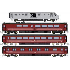 Dapol N Scale, 2D-017-100 DB Cargo Mk3 DVT Driving Van Trailer, 82146, DB Cargo Silver Livery, Dummy Unit - Not Motorised and three Mk3 Coaches, Train Pack small image