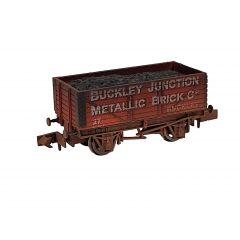 Dapol N Scale, 2F-071-063 Private Owner 7 Plank Wagon, End Door 27, 'Buckley Junction Metallic Brick Co', Red Livery, Includes Wagon Load, Weathered small image