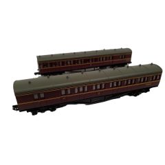 Dapol N Scale, 2P-003-016 BR (Ex GWR) Dia. E140 B Set 6969 & 6940, BR Maroon Livery Twin Coach Pack small image