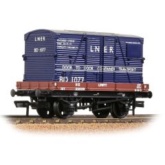 Bachmann Branchline OO Scale, 37-481 LNER 1 Plank Wagon 221119, LNER Bauxite Livery with 'LNER' Blue BD Container, Includes Wagon Load small image