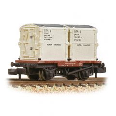 Graham Farish N Scale, 377-340B BR Conflat Wagon B700399, BR Bauxite (Early) Livery with Two BR White AF Containers, Includes Wagon Load, Weathered small image