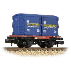 Graham Farish N Scale, 377-342 BR Conflat Wagon B906804, BR Bauxite (Early) Livery with Two 'Mac Fisheries' AF Containers, Includes Wagon Load small image