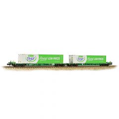 Graham Farish N Scale, 377-368 Private Owner FIA Intermodal Bogie Wagon 3370 4938523-6, Green Livery with two 45' 'Asda' containers, Includes Wagon Load small image