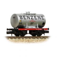 Graham Farish N Scale, 378-000A Private Owner 14T Class A Anchor Mounted Tank Wagon 855, 'Benzene', Silver Livery small image