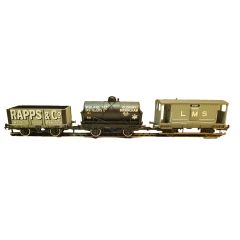 Bachmann Branchline OO Scale, 38-990Z LMS 20 Ton Brake Van, Midland Distillers Tank Wagon and Rapps & Co 7 Plank Wagon small image