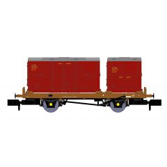 Rapido Trains UK N Scale, 921001 BR Conflat P Wagon B932956, BR Bauxite Livery with one Type BD & one Type A Crimson Container, Includes Wagon Load small image