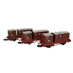 Rapido Trains UK N Scale, 921017 BR Conflat P Wagon B933051, B933249 & B233273, BR Bauxite Livery with one Type BD & one Type A Bauxite Container, Includes Wagon Load small image