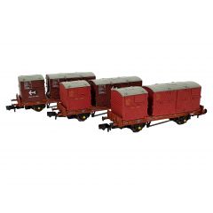 Rapido Trains UK N Scale, 921018 BR Conflat P Wagon B933670, B932944 & B932945, BR Bauxite Livery with one Type BD Bauxite & one Type A Crimson Container, Includes Wagon Load small image