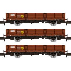 Rapido Trains UK N Scale, 956001 BR OAA Open Wagon 1000093, 100018 & 10054, BR Bauxite Livery with ABN Yellow Spot small image