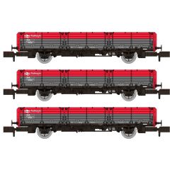 Rapido Trains UK N Scale, 956003 BR OAA Open Wagon 100020, 100004 & 100081, BR Railfreight Livery small image