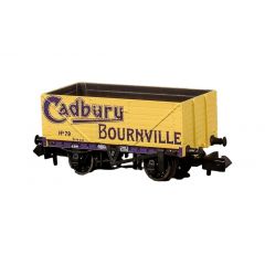 Peco N Scale, NR-7015P Private Owner 7 Plank Wagon, End Door No. 79, 'Cadbury Bournville', Yellow Livery small image