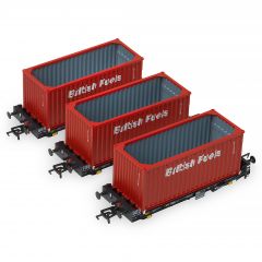 Accurascale OO Scale, ACC2069BFLI BR PFA Four Wheel Flat Wagon BFL 92739 [871045-5], BFL 92823 [871206-2] & BFL 92864 [871366-5], BR Black Livery with British Fuel Containers in Red, Includes Wagon Load small image
