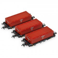 Accurascale OO Scale, ACC2086DRSS DRS PFA Four Wheel Flat Wagon DRSL 92717 [2910/3683], DRSL 92740 [2910/7567] & DRSL 92798 [2910/8189], DRS Black Livery with Nuclear Half Height Containers, Includes Wagon Load small image