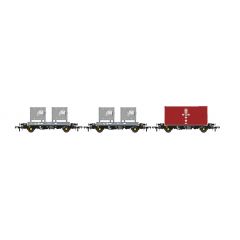 Accurascale OO Scale, ACC2094NVA DRS PFA Four Wheel Flat Wagon DRSL 92703, DRSL 92721 & DRSL 92856, DRS Black Livery Triple Pack with Two Novapak Type B and One 20' 2896- Series IP-2 Containers, Includes Wagon Load small image