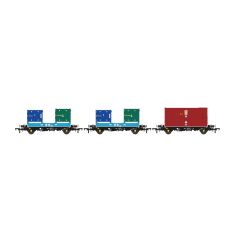 Accurascale OO Scale, ACC2095NUP DRS PFA Four Wheel Flat Wagon DRSL 92712, DRSL 92731 & DRSL 92769, DRS Black Livery Triple Pack with Two Nupak and One 20' 2896- Series IP-2 Containers, Includes Wagon Load small image