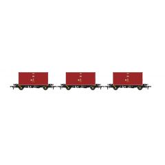 Accurascale OO Scale, ACC2096 DRS PFA Four Wheel Flat Wagon DRSL 92715, DRSL 92730 & DRSL 92777, DRS Black Livery Triple Pack with Three 20' Containers, Includes Wagon Load small image