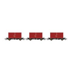 Accurascale OO Scale, ACC2098 DRS PFA Four Wheel Flat Wagon DRSL 92724, DRSL 92761 & DRSL 92801, DRS Black Livery Triple Pack with Three 20' Containers, Includes Wagon Load small image
