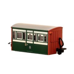 Peco OO-9 Scale, GR-556A Festiniog Railway (Ex FR) FR 'Bug Box' Third Class Coach 3, FR Green & White Livery small image