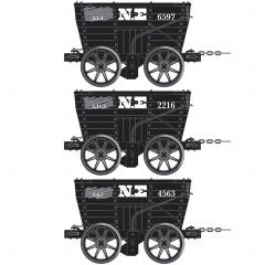 Accurascale OO Scale, ACC2800-A Private Owner Chaldron Wagons 6597, 2216 &4563, 'NE'. Black Livery small image