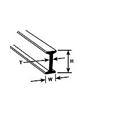 Plastruct , 90512 I Beam BFS-3 H:2.4mm W:1.2mm T:0.5mm Length:250mm (Pack of 10) small image