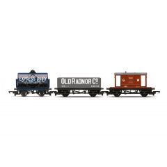 Hornby RailRoad OO Scale, R60047 Private Owner 14T Tank Wagon 'Express Dairy', Blue Livery, Private Owner LWB Open Wagon 238, 'Old Radnor Co', Grey Livery and BR 20T BR Standard Brake Van 56394 'GW', BR Bauxite Livery Triple Wagon Pack small image