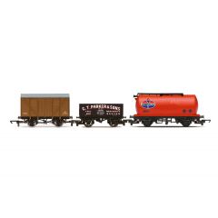 Hornby RailRoad OO Scale, R60048 BR (Ex GWR) 12T GWR Ventilated Van B98836, BR Bauxite Livery, Private Owner 6 Plank Wagon No. 19 'G. T. Parker & Sons', Black Livery and Private Owner 45T TTA Tank Wagon 5684 'Amoco', Red Livery, Triple Wagon Pack small im