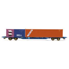 Hornby OO Scale, R60224 Private Owner KFA Container Wagon, 'Touax', Blue Livery with 20ft Container 'Bell' & 40ft Container 'Turkon', Includes Wagon Load small image