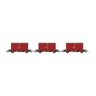 DRS PFA Four Wheel Flat Wagon DRSL 92724, DRSL 92761 & DRSL 92801, DRS Black Livery Triple Pack with Three 20' Containers, Includes Wagon Load